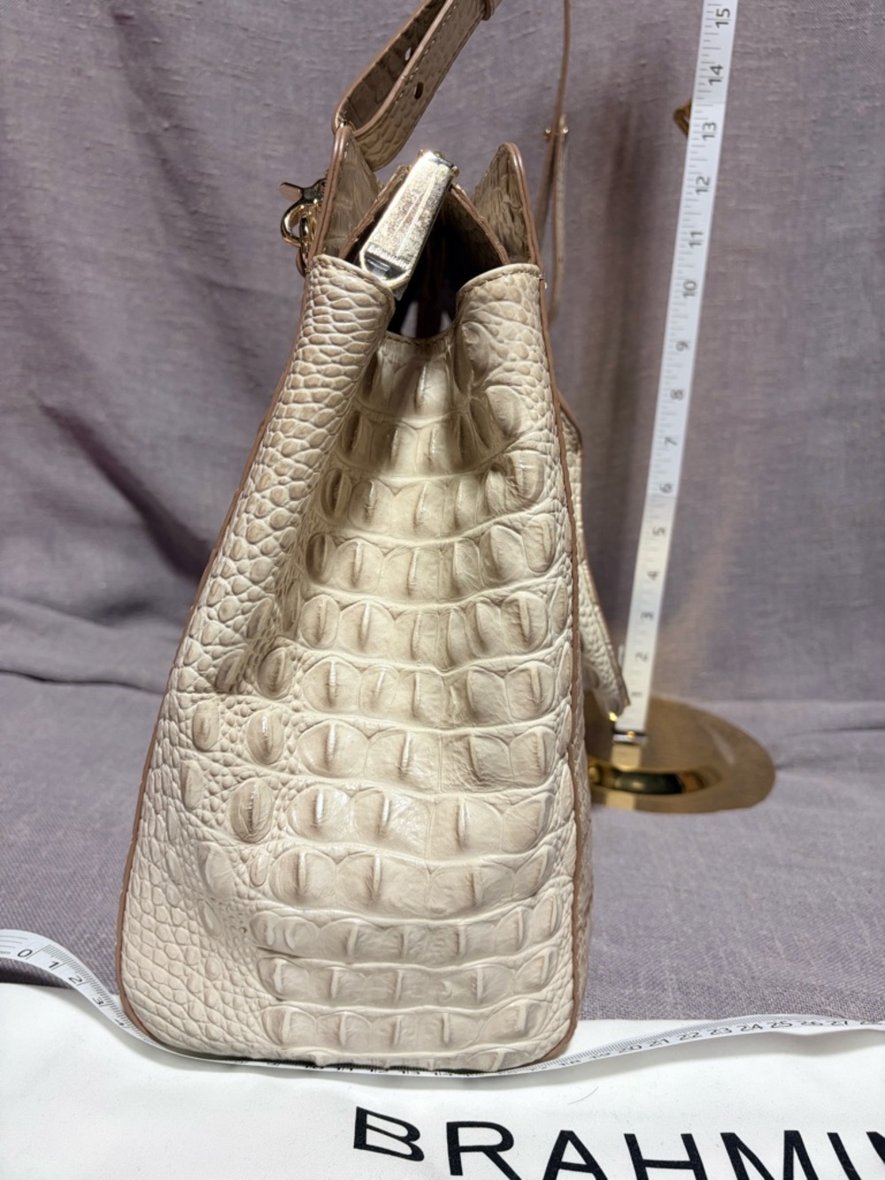 Brahmin Cream Croc-Embossed Leather Satchel with Gold Hardware - Picture 5 of 11